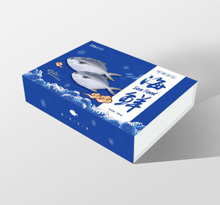 蓝色缤纷中国风海鱼海鲜新春好礼生鲜年货新年礼盒包装
